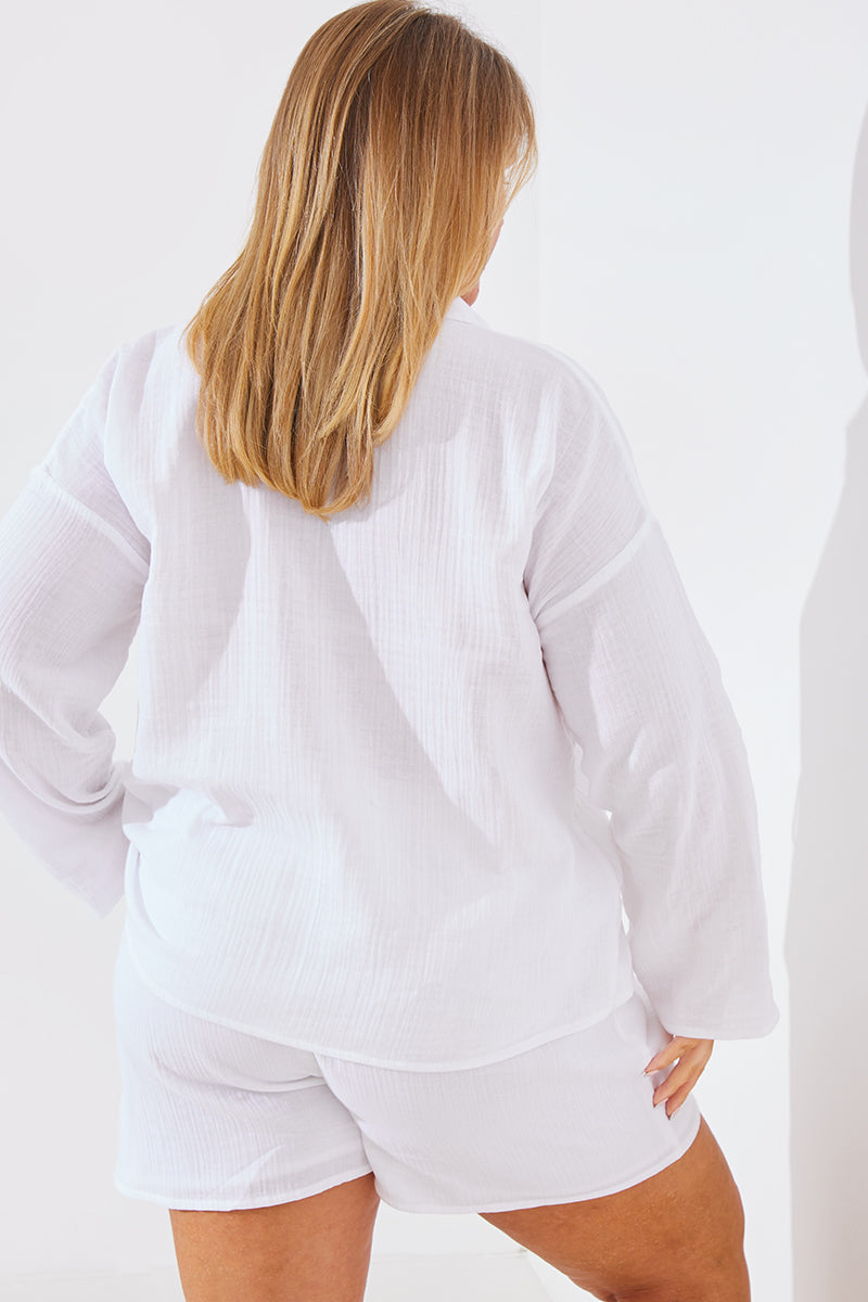 Long Sleeve Tie Front Linen Top