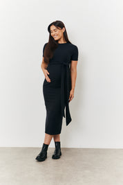Maternity Ribbed Belted Midi Dress