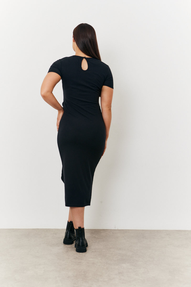 Maternity Ribbed Belted Midi Dress
