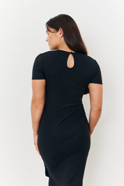Maternity Ribbed Belted Midi Dress