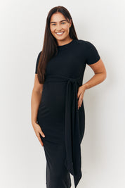Maternity Ribbed Belted Midi Dress