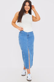 Denim Seam Detail Split Midaxi Skirt