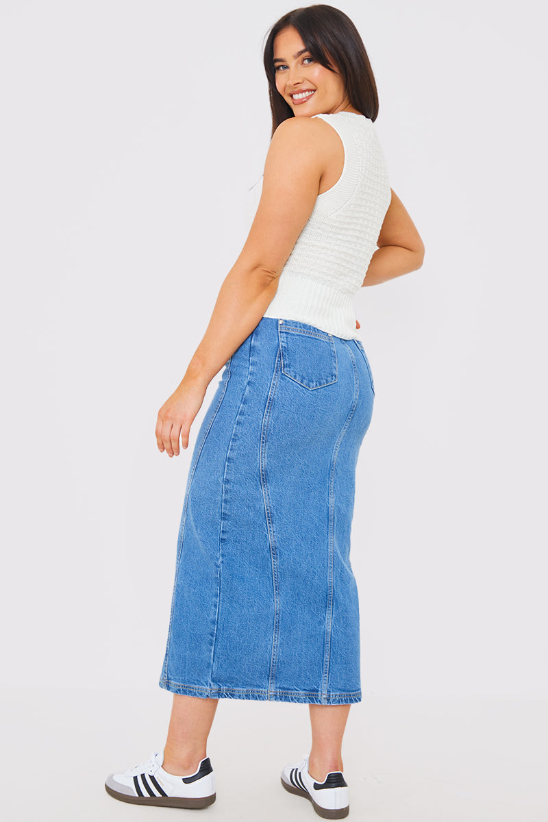 Denim Seam Detail Split Midaxi Skirt
