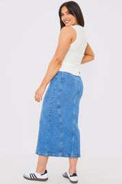 Denim Seam Detail Split Midaxi Skirt