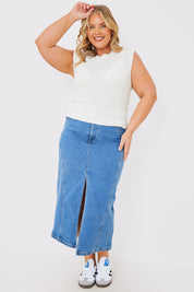 Denim Seam Detail Split Midaxi Skirt