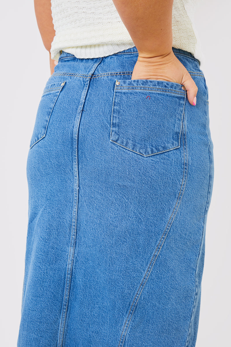 Denim Seam Detail Split Midaxi Skirt