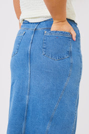 Denim Seam Detail Split Midaxi Skirt