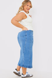 Denim Seam Detail Split Midaxi Skirt