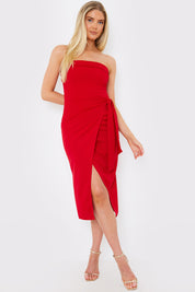 Wrap Tie Detail Bandeau Midi Dress