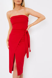 Wrap Tie Detail Bandeau Midi Dress