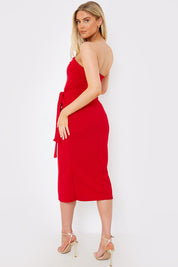 Wrap Tie Detail Bandeau Midi Dress