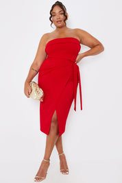 Wrap Tie Detail Bandeau Midi Dress