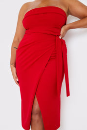 Wrap Tie Detail Bandeau Midi Dress