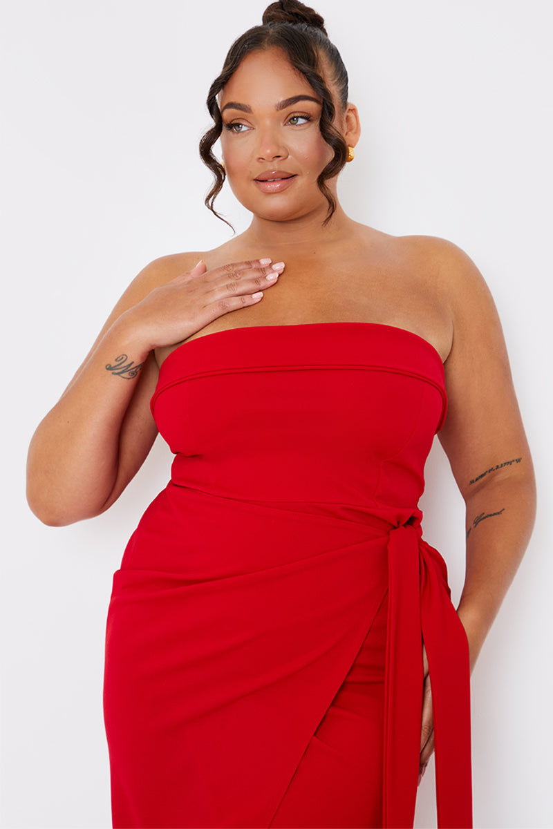 Wrap Tie Detail Bandeau Midi Dress