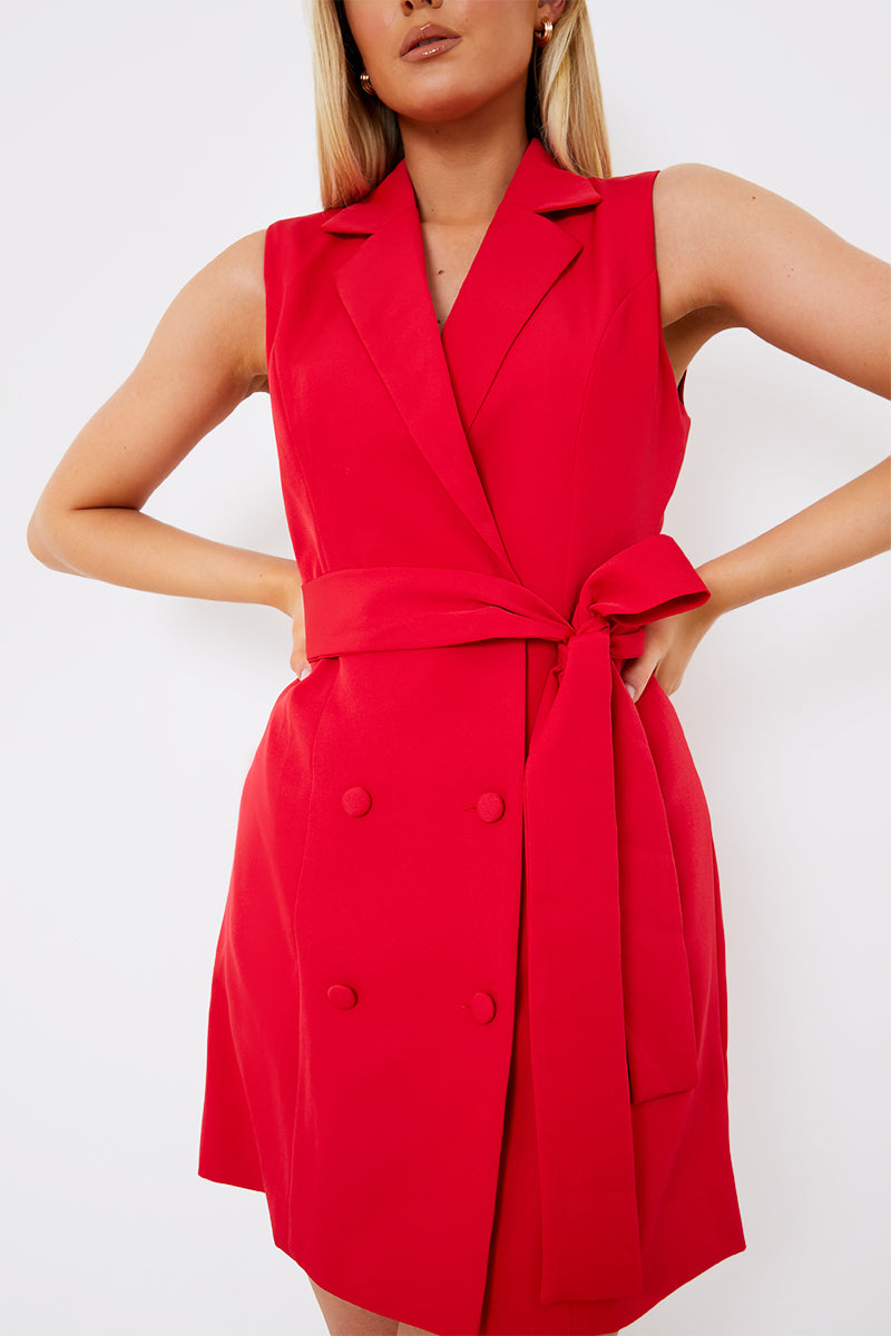 Belted Sleeveless Mini Blazer Dress