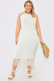 Halter Neck Tasseltrim Midaxi Knit Dress