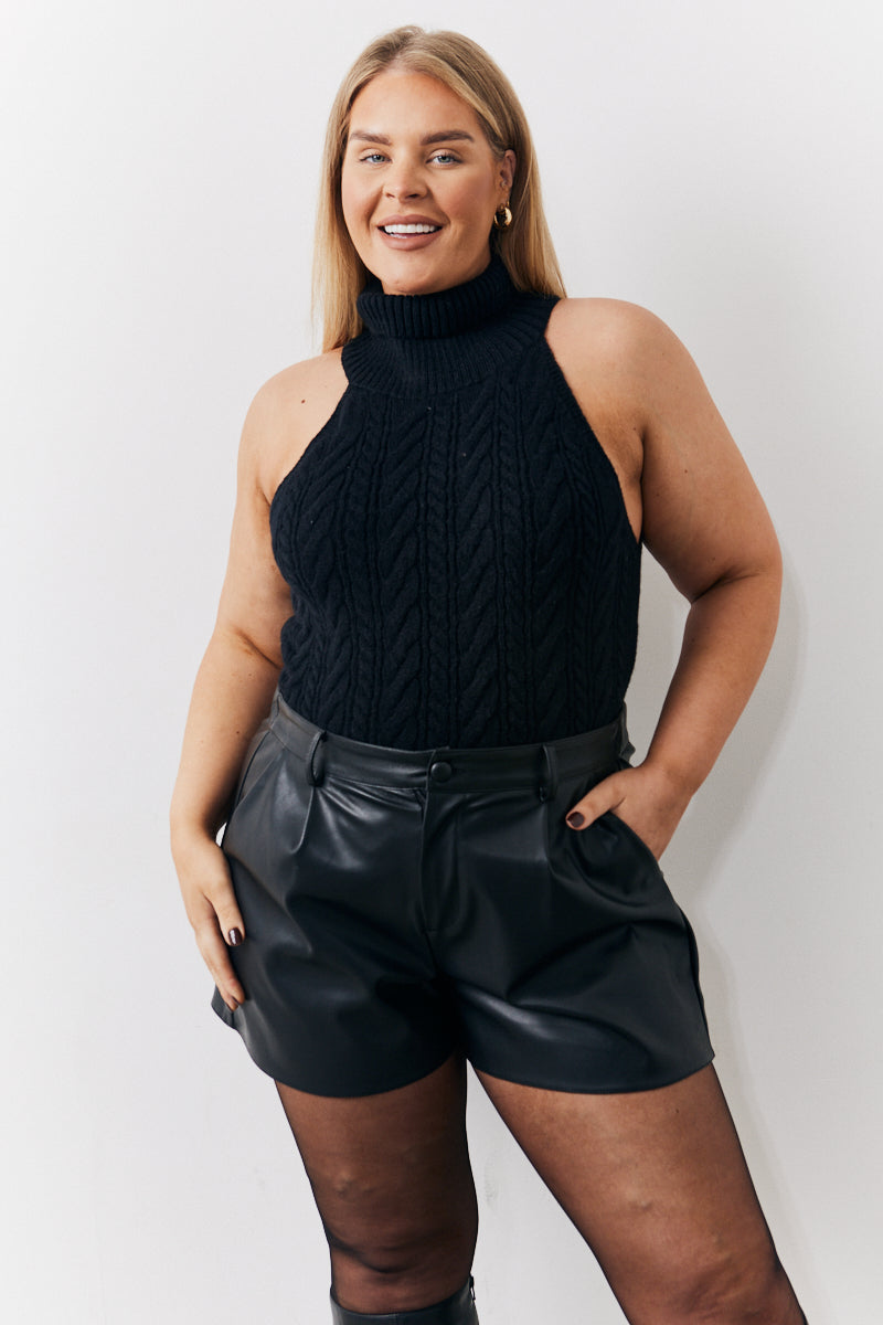 High Neck Cable Knit Sleeveless Top