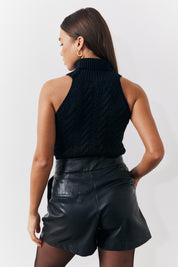 High Neck Cable Knit Sleeveless Top