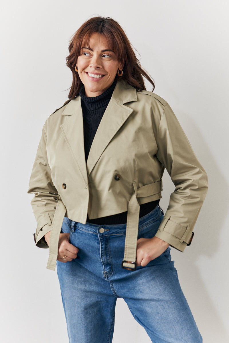 Cropped Belted Trench Coat	