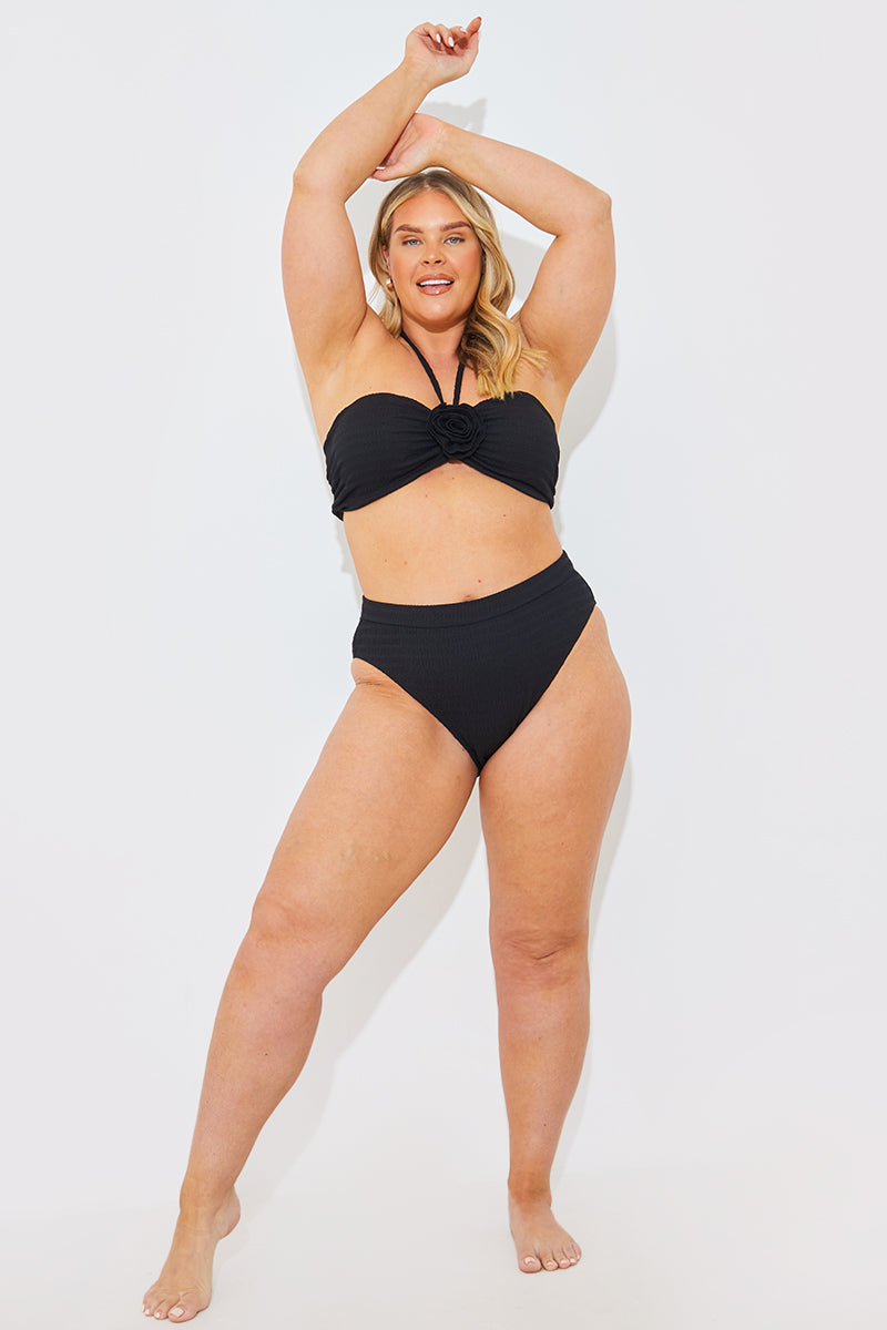 Textured High Waist Bikini Bottoms