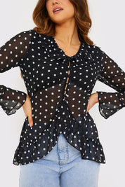 Polka Dot Chiffon Frill Tie Blouse