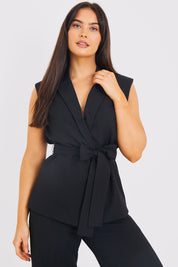 Textured Tie Waist Sleeveless Co-Ord Blazer