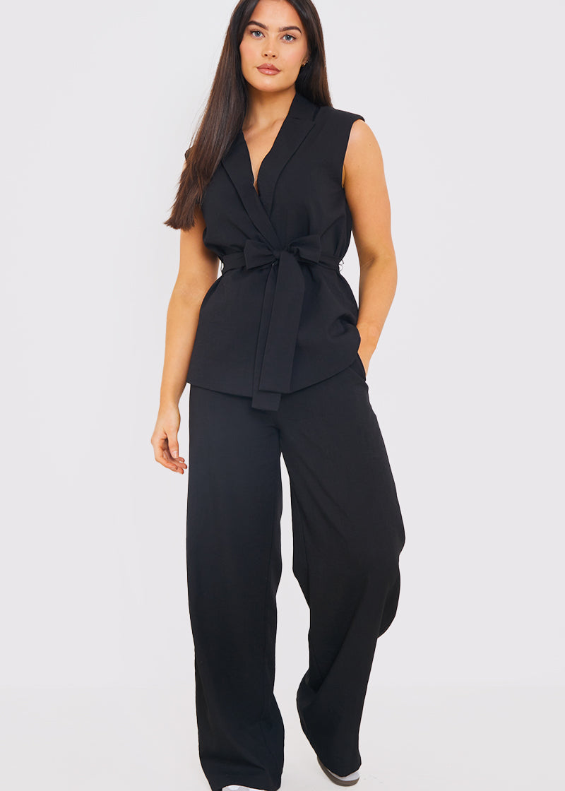 Textured Tie Waist Sleeveless Co-Ord Blazer