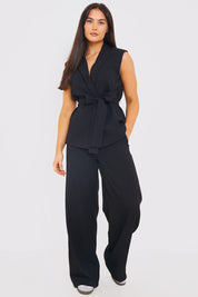 Textured Tie Waist Sleeveless Co-Ord Blazer
