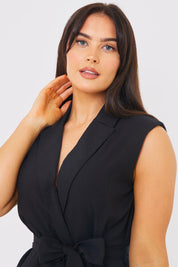 Textured Tie Waist Sleeveless Co-Ord Blazer