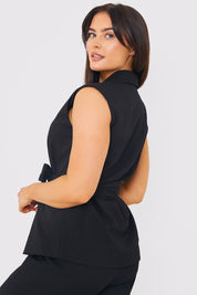 Textured Tie Waist Sleeveless Co-Ord Blazer