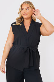 Textured Tie Waist Sleeveless Co-Ord Blazer