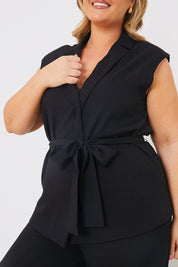 Textured Tie Waist Sleeveless Co-Ord Blazer
