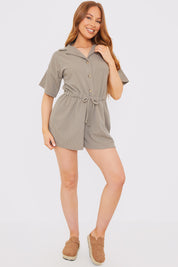 Rib Button Front Collared Playsuit