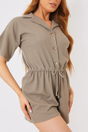 Rib Button Front Collared Playsuit