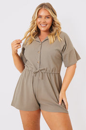 Rib Button Front Collared Playsuit