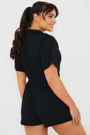 Rib Button Front Collared Playsuit