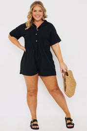 Rib Button Front Collared Playsuit