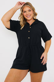 Rib Button Front Collared Playsuit