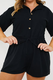 Rib Button Front Collared Playsuit