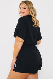 Rib Button Front Collared Playsuit
