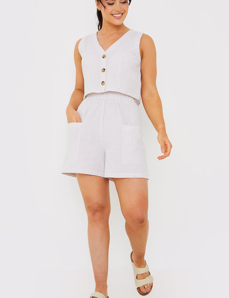 Stripe Textured Pocket Detail Shorts