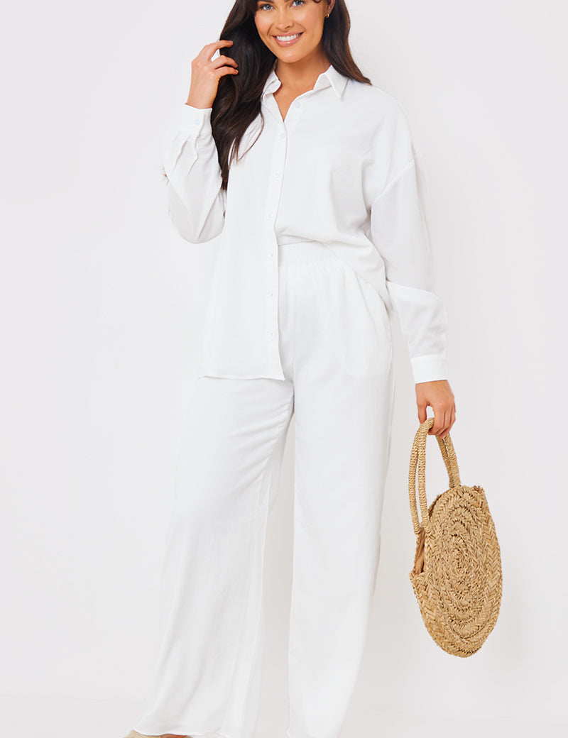 Linen Look Wide Leg Trousers