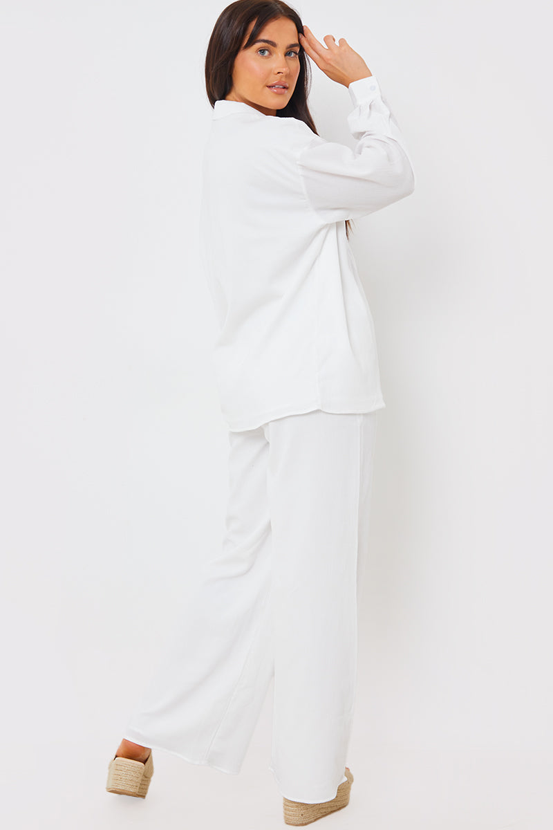 Linen Look Wide Leg Trousers