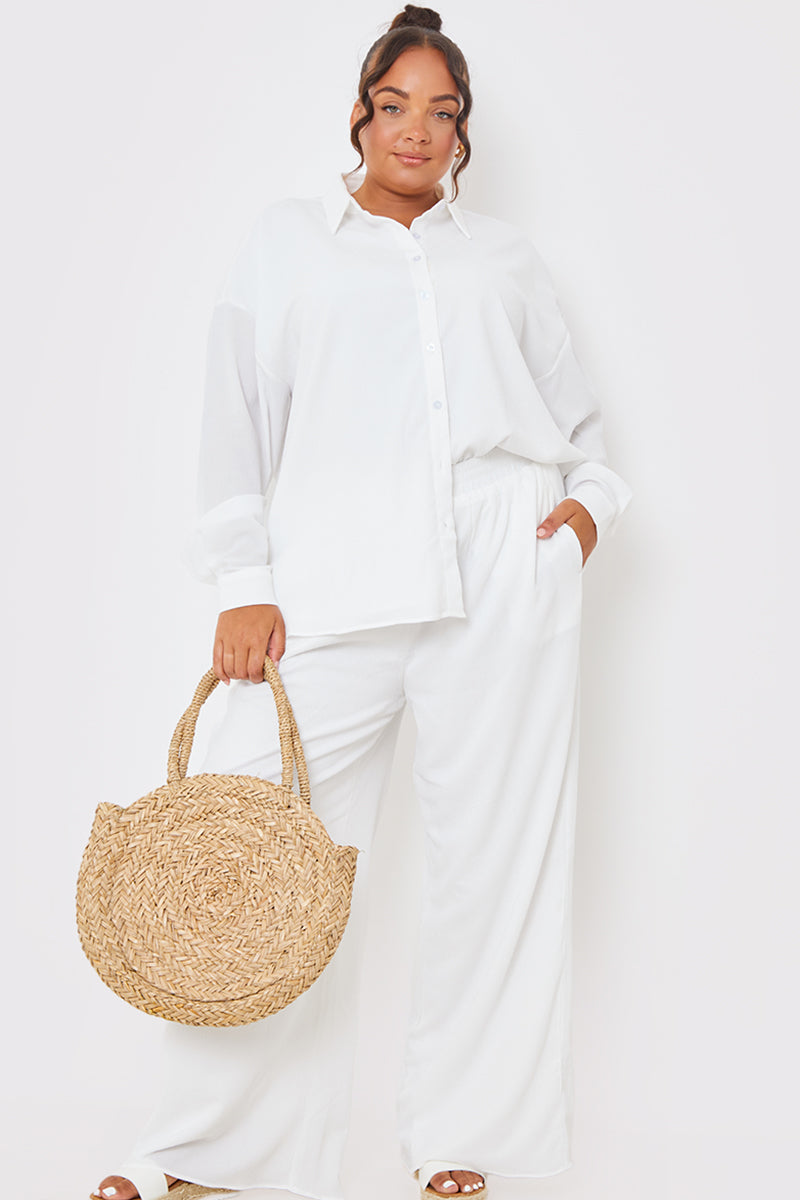Linen Look Wide Leg Trousers
