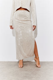 Sequin Slit Midi Skirt