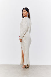 Sequin Slit Midi Skirt