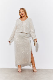 Sequin Slit Midi Skirt