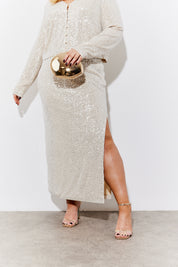 Sequin Slit Midi Skirt