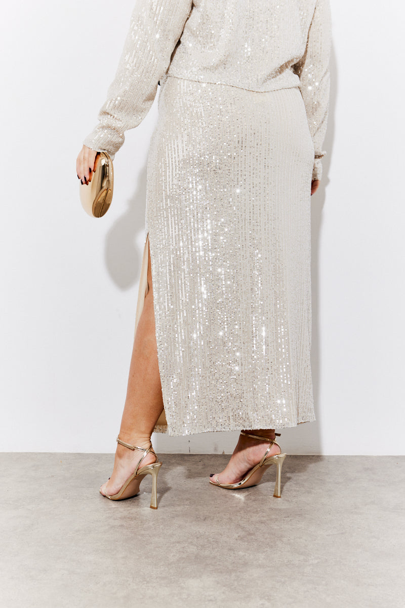 Sequin Slit Midi Skirt