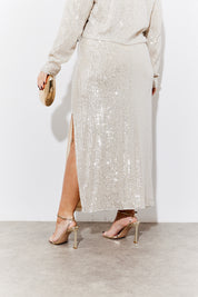 Sequin Slit Midi Skirt